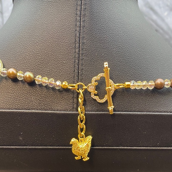 Carnival Glass Peacock freshwater Pearls 24 inch Necklace Aprilsplace Chicken - Picture 2 of 10